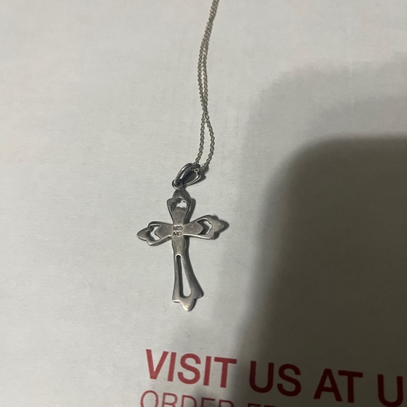 Vintage art deco goth silver and black Marcasite cross pendant with chain - Picture 5 of 5